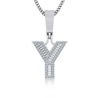 10K White Gold Baguette Initial Y Pendant 1/4  Cttw
