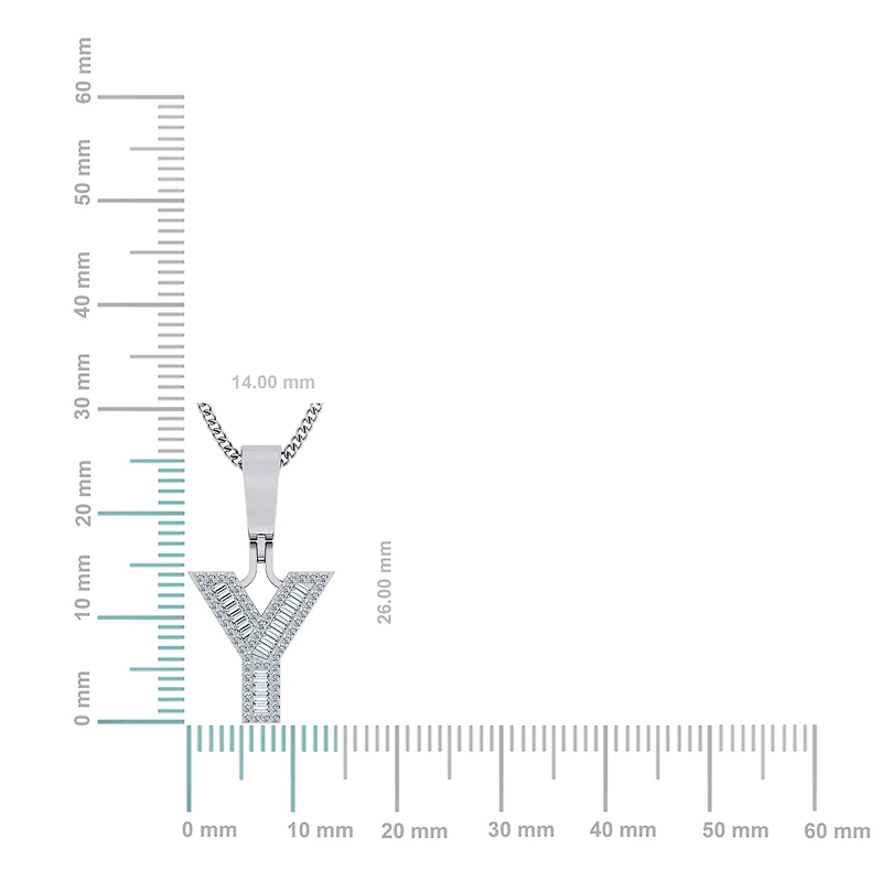 10K White Gold Baguette Initial Y Pendant 1/4  Cttw