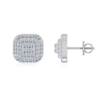 10K White Gold Round Diamond Cluster Square Shape Stud Earrings 1/2 Cttw