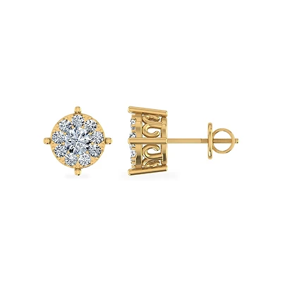 10K Yellow Gold Round Diamond Designer Stud Earrings / Cttw