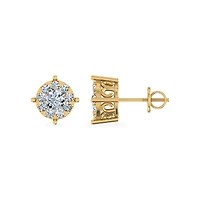 10K Yellow Gold Round Diamond Designer Stud Earrings / Cttw