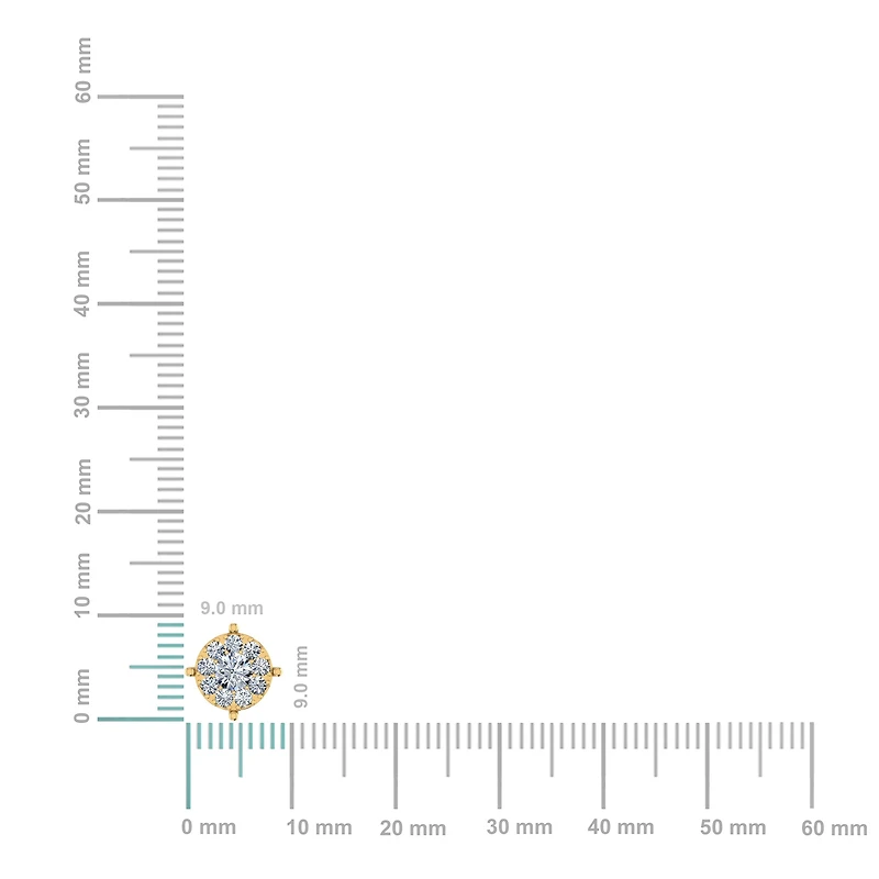 10K Yellow Gold Round Diamond Designer Stud Earrings / Cttw