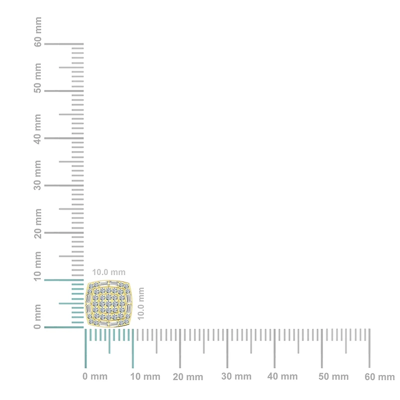 10K Yellow Gold Round Diamond Square Shape Stud Earrings 1/ Cttw