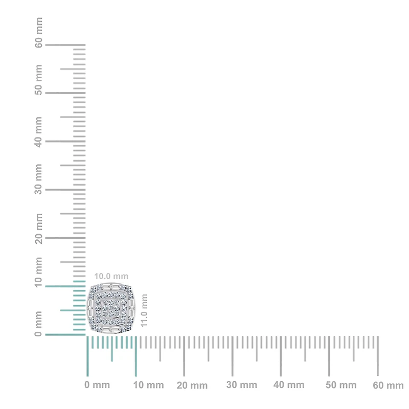 10K White Gold Round Diamond Square Shape Stud Earrings 5/8 Cttw