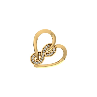 10K Yellow Gold Round Diamond Heart Shape Twisted Infinity Pendant 1/25 Cttw