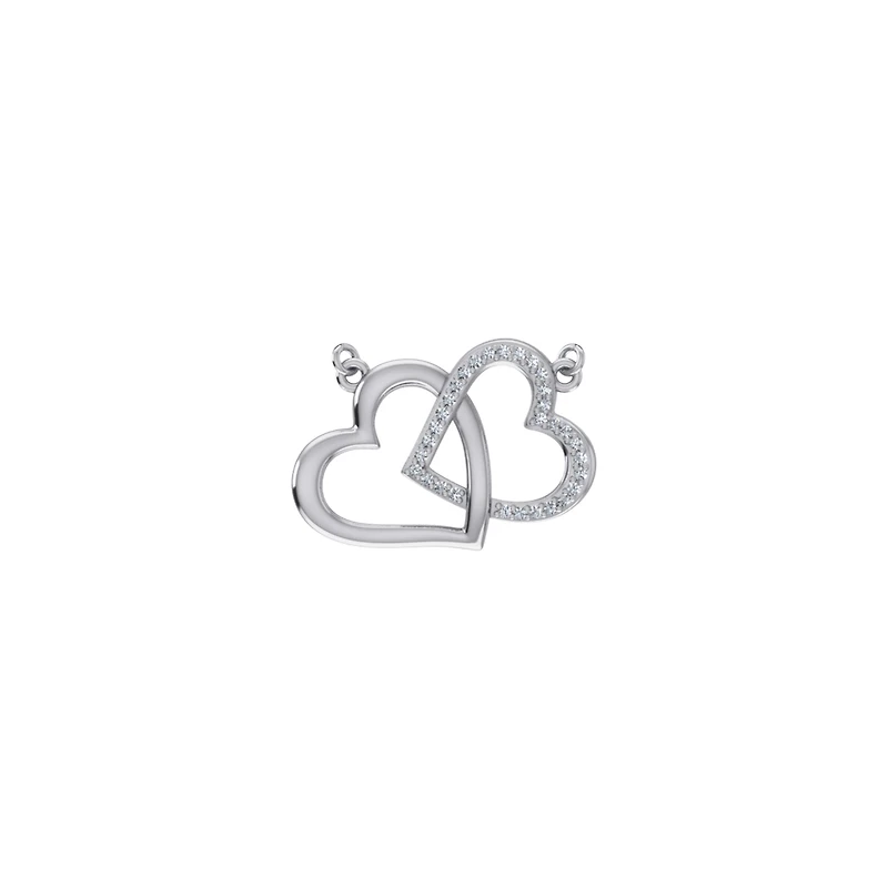 10K White Gold Round Diamond Double Heart Pendant 1/20 Cttw