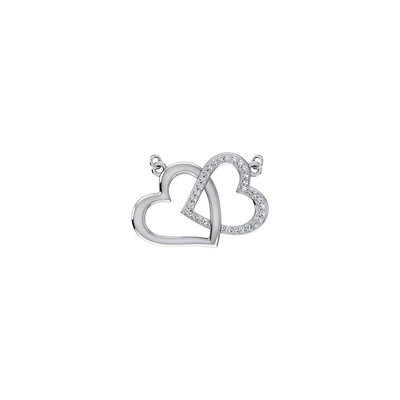 10K White Gold Round Diamond Double Heart Pendant 1/20 Cttw