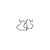 10K White Gold Round Diamond Double Heart Pendant 1/20 Cttw