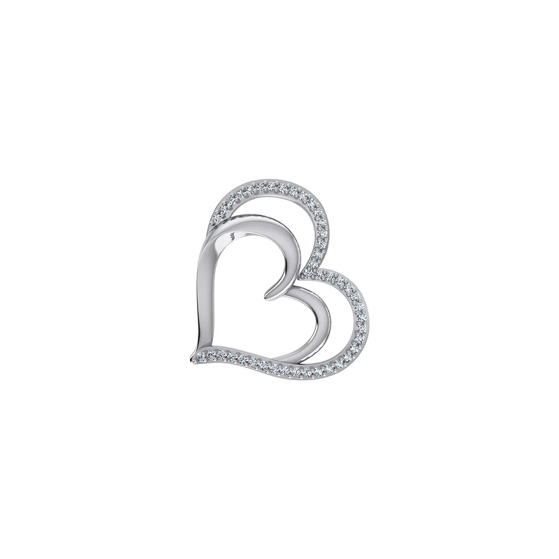 10K White Gold Round Diamond Double Heart Pendant 1/ Cttw