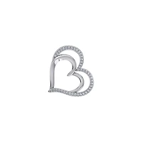 10K White Gold Round Diamond Double Heart Pendant 1/ Cttw