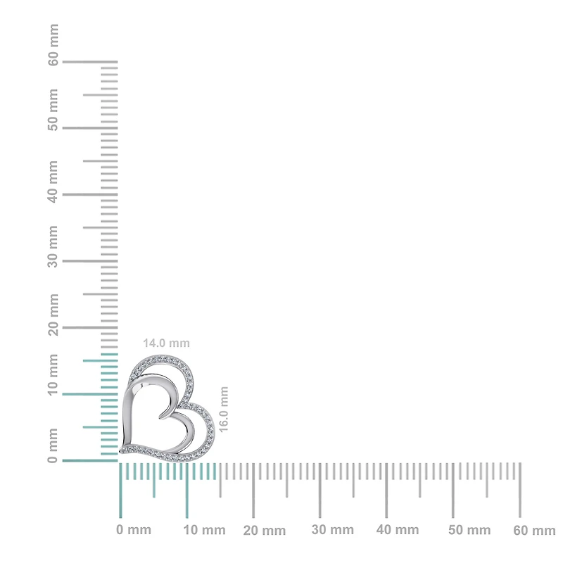 10K White Gold Round Diamond Double Heart Pendant 1/ Cttw