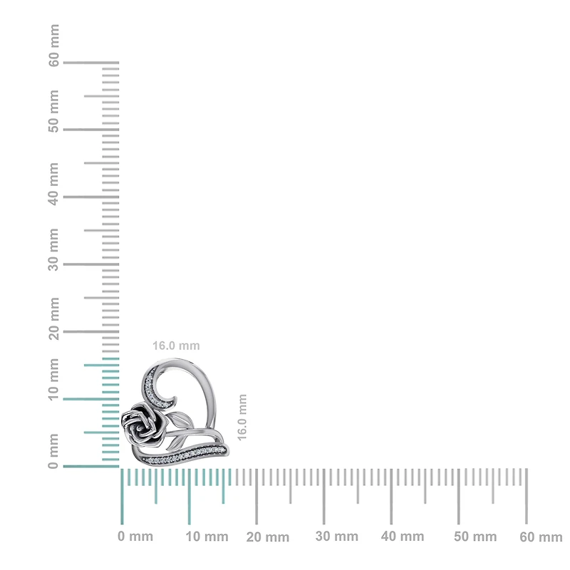 10K Gold Round Diamond Womens Heart Rose Heart Pendant 1/25 Cttw