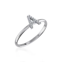 10K White Gold Womens Round Diamond A Initial Letter Ring 1/25 Cttw