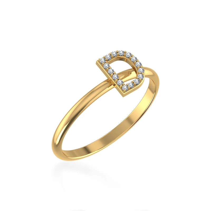 10K Yellow Gold Womens Round Diamond D Initial Letter Ring 1/25 Cttw