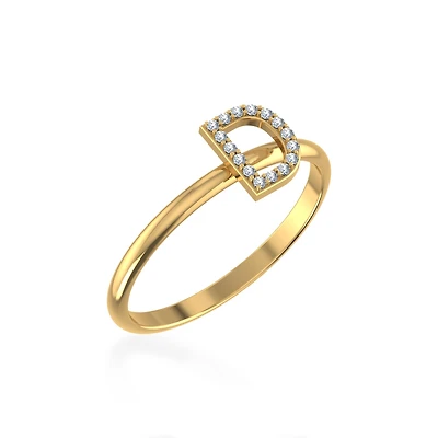 10K Yellow Gold Womens Round Diamond D Initial Letter Ring 1/25 Cttw