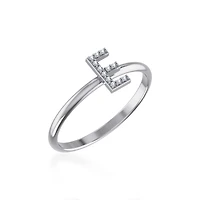 10K White Gold Womens Round Diamond E Initial Letter Ring 1/25 Cttw