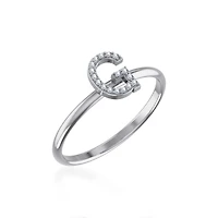 10K White Gold Womens Round Diamond G Initial Letter Ring 1/20 Cttw