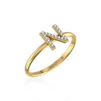10K Gold Womens Round Diamond N Initial Letter Ring 1/20 Cttw