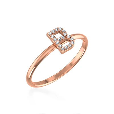 10K Rose Gold Womens Round Diamond B Initial Letter Ring 1/20 Cttw