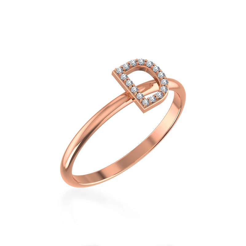 10K Rose Gold Womens Round Diamond D Initial Letter Ring 1/25 Cttw