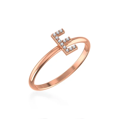 10K Rose Gold Womens Round Diamond E Initial Letter Ring 1/25 Cttw
