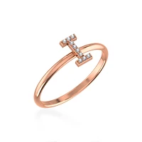 10K Rose Gold Womens Round Diamond I Initial Letter Ring 1/25 Cttw