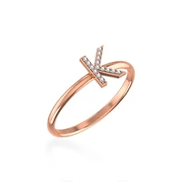 10K Rose Gold Womens Round Diamond K Initial Letter Ring 1/25 Cttw