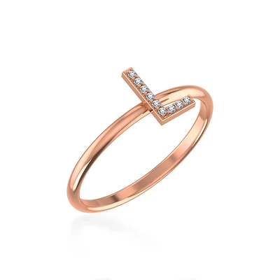 10K Rose Gold Womens Round Diamond Initial Letter Ring 1/ Cttw