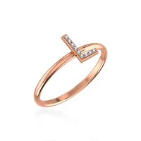 10K Rose Gold Womens Round Diamond Initial Letter Ring 1/ Cttw