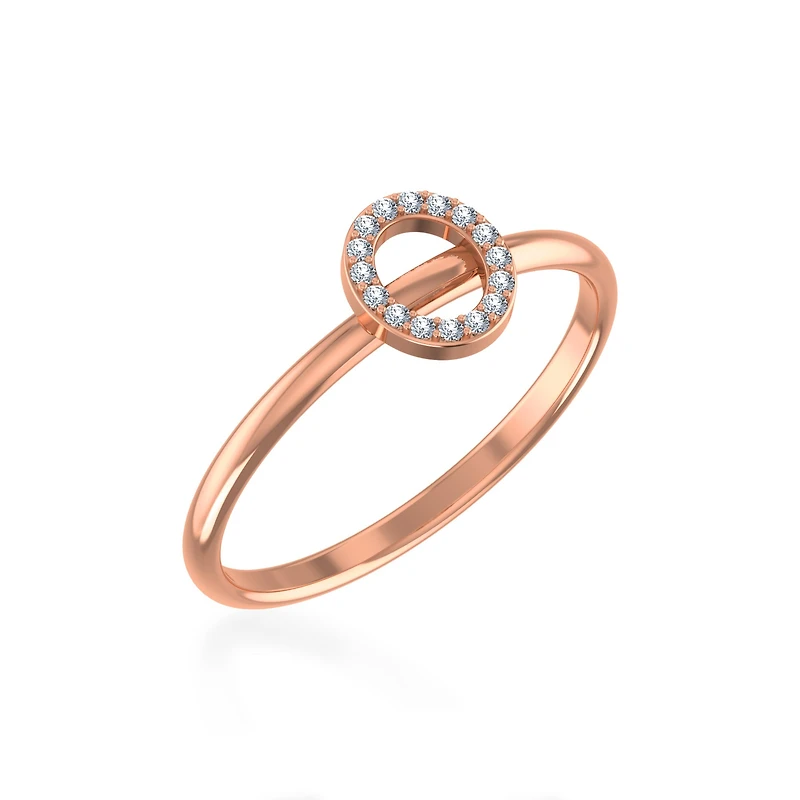 10K Rose Gold Womens Round Diamond O Initial Letter Ring 1/25 Cttw
