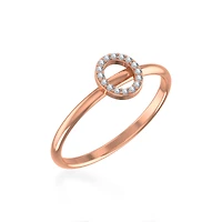 10K Rose Gold Womens Round Diamond O Initial Letter Ring 1/25 Cttw