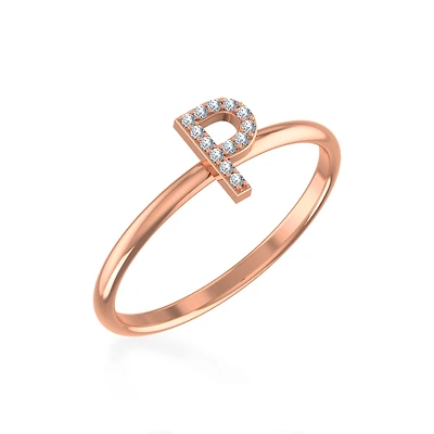 10K Rose Gold Womens Round Diamond Initial Letter Ring 1/ Cttw