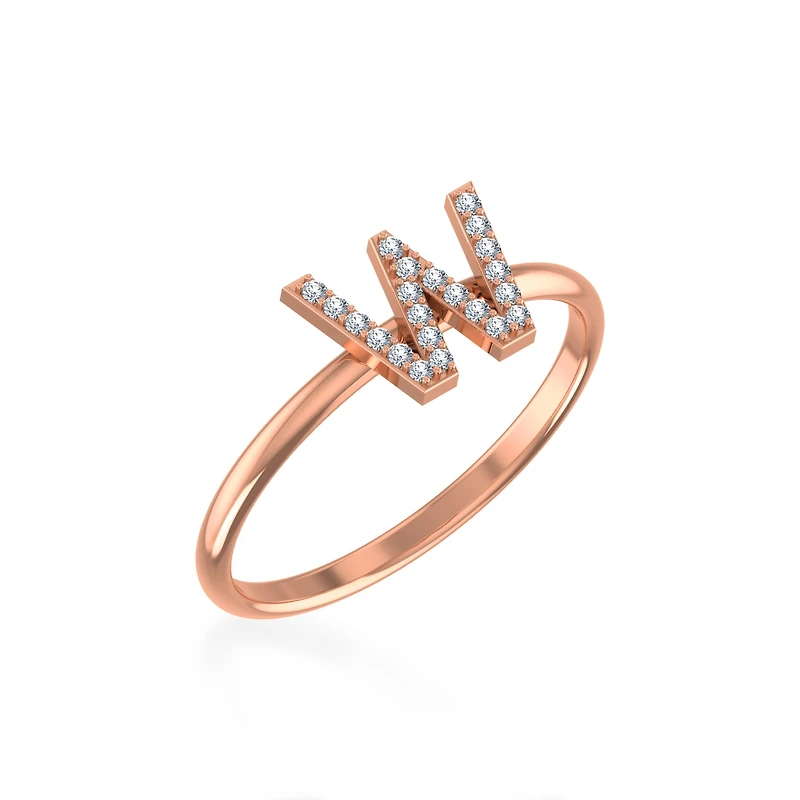 10K Rose Gold Womens Round Diamond W Initial Letter Ring 1/10 Cttw