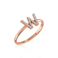 10K Rose Gold Womens Round Diamond W Initial Letter Ring 1/10 Cttw