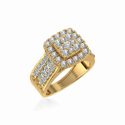 10K Gold Round Diamond Halo Bridal Cluster Ring 7/8 Cttw