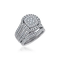 10K White Gold Round Diamond Halo Big Bridal Cluster Ring 1-/ Cttw