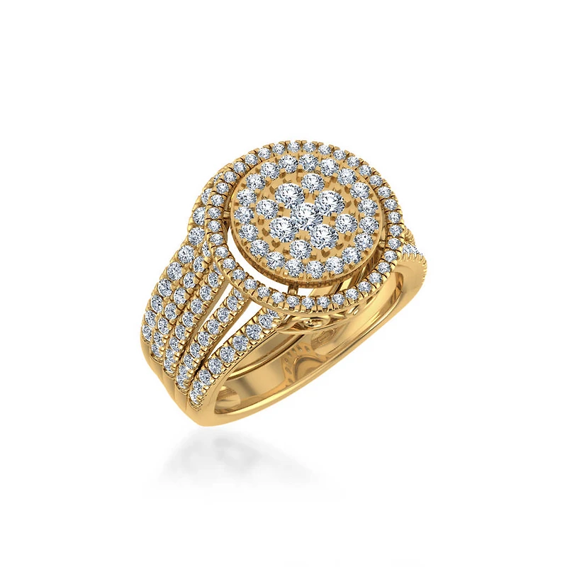 10K Gold Round Diamond Halo Big Bridal Cluster Ring 1-5/8 Cttw
