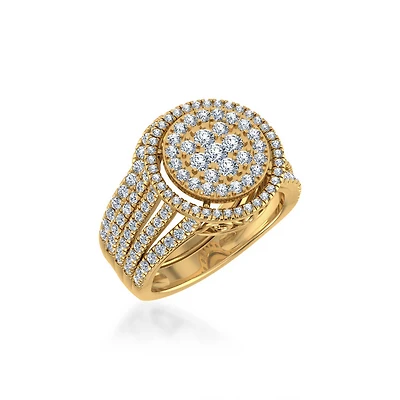 10K Gold Round Diamond Halo Big Bridal Cluster Ring 1-5/8 Cttw