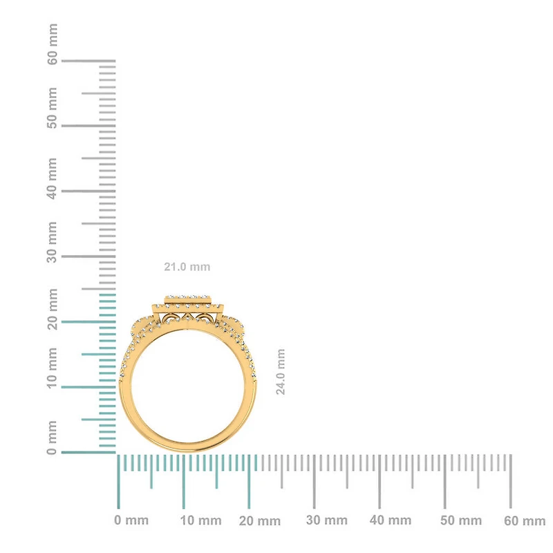 10K Gold Round Diamond Halo Big Bridal Cluster Ring 1-1/ Cttw