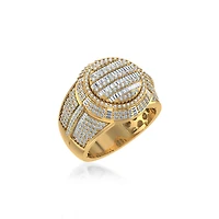 10K Yellow Gold Round Baguette Diamond Halo Big Mens Ring 2 Cttw