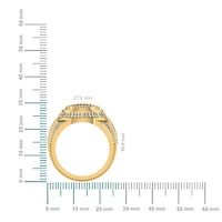 10K Yellow Gold Round Baguette Diamond Halo Big Mens Ring 2 Cttw