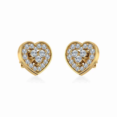 10K Yellow Gold Womens Round Diamond Heart Cluster Earrings 3/8 Cttw