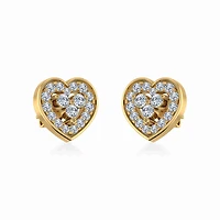 10K Yellow Gold Womens Round Diamond Heart Cluster Earrings 3/8 Cttw