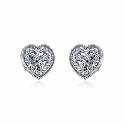 10K White Gold Womens Round Diamond Heart Cluster Earrings 1/2 Cttw