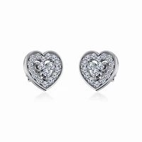 10K White Gold Womens Round Diamond Heart Cluster Earrings 1/2 Cttw