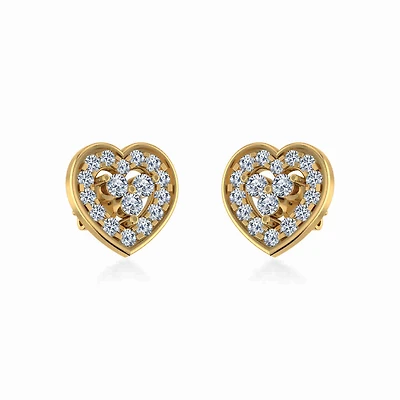 10K Yellow Gold Womens Round Diamond Heart Cluster Earrings / Cttw