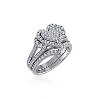 10K White Gold Womens Round Diamond Big Bridal Heart Shape Ring 1 Cttw