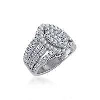 10K White Gold Womens Round Diamond Big Bridal Marquise Shape Ring 1-1/ Cttw