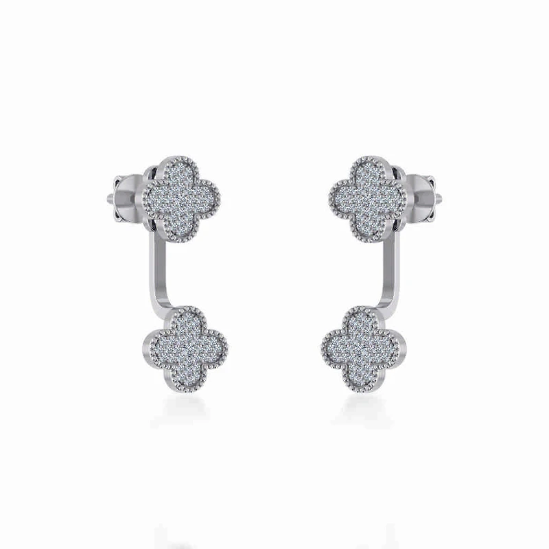 10K White Gold Womens Round Diamond Cluster Top Open Earrings 1/5 Cttw