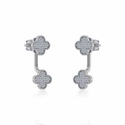 10K White Gold Womens Round Diamond Cluster Top Open Earrings 1/5 Cttw